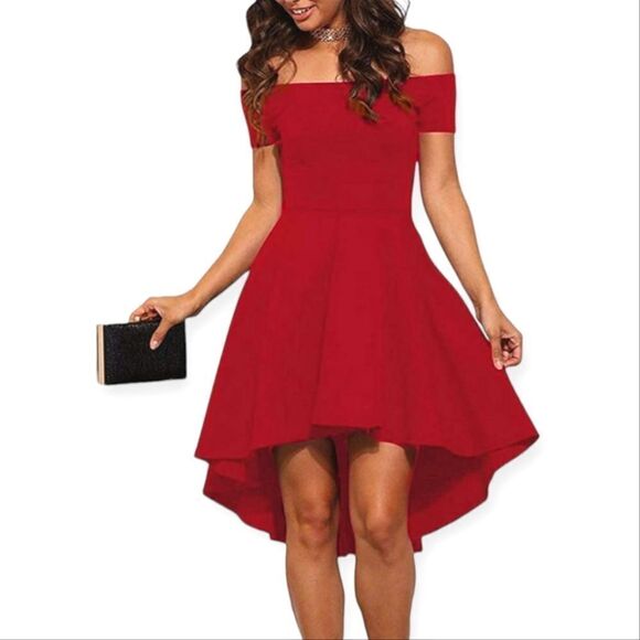 NWT Sarin Mathews Womens Off Shoulder Short Sleeve High Low Cocktail Dress … - Picture 1 of 12